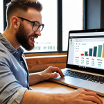 **

Prompt: A vibrant digital marketing entrepreneur working on a laptop in a modern co-working space. The scene includes graphs showing website traffic growth and social media engagement, visually representing the success of their SEO and content marketing strategies. The overall feeling is energetic and focused on business growth.

**
