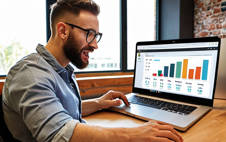 **
Prompt: A vibrant digital marketing entrepreneur working on a laptop in a modern co-working space. The scene includes graphs showing website traffic growth and social media engagement, visually representing the success of their SEO and content marketing strategies. The overall feeling is energetic and focused on business growth.
**
