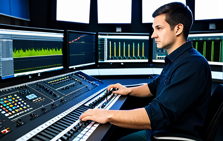**

"A skilled media technician in a modern, well-equipped broadcast studio, fully clothed in appropriate attire. He's troubleshooting audio equipment. Background includes mixing consoles and monitors displaying waveforms.  Focus on technical expertise and problem-solving.  Perfect anatomy, correct proportions, natural pose, well-formed hands, proper finger count, safe for work, appropriate content, modest, professional."

**