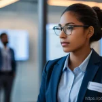 미디어기술사 필기시험 고득점 비결 - "A thoughtful young professional, gender-neutral, stands in a brightly lit, modern office space, loo...
