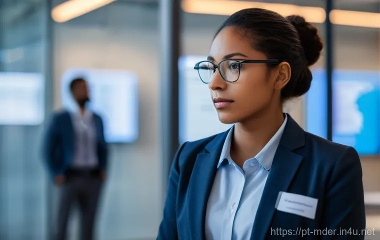 미디어기술사 필기시험 고득점 비결 - "A thoughtful young professional, gender-neutral, stands in a brightly lit, modern office space, loo...