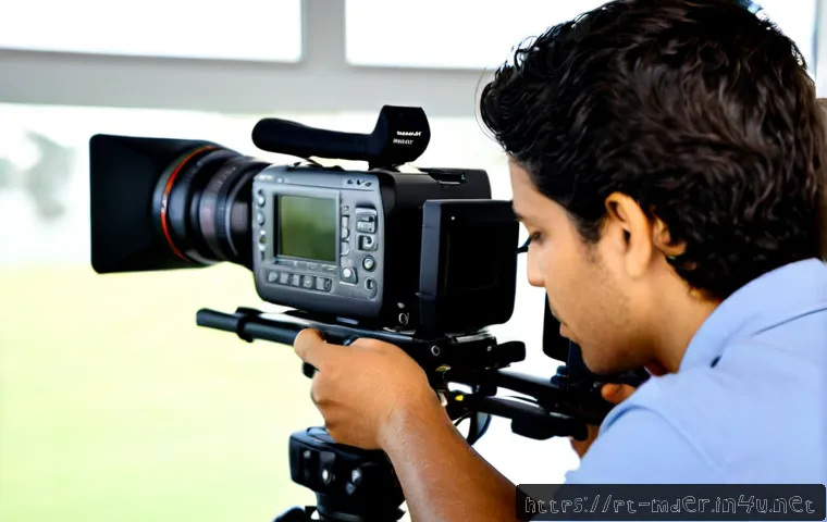 Home 17 미디어기술사 실무 경험 쌓는 법 - Photorealistic Brazilian media technology trainee operating a professional video camera on a small d...